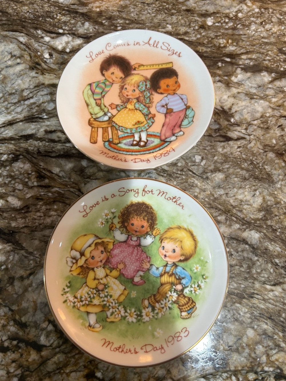Mother's Day Collectible Plates (1983 & 1984) - Pastel Children Design by Avon